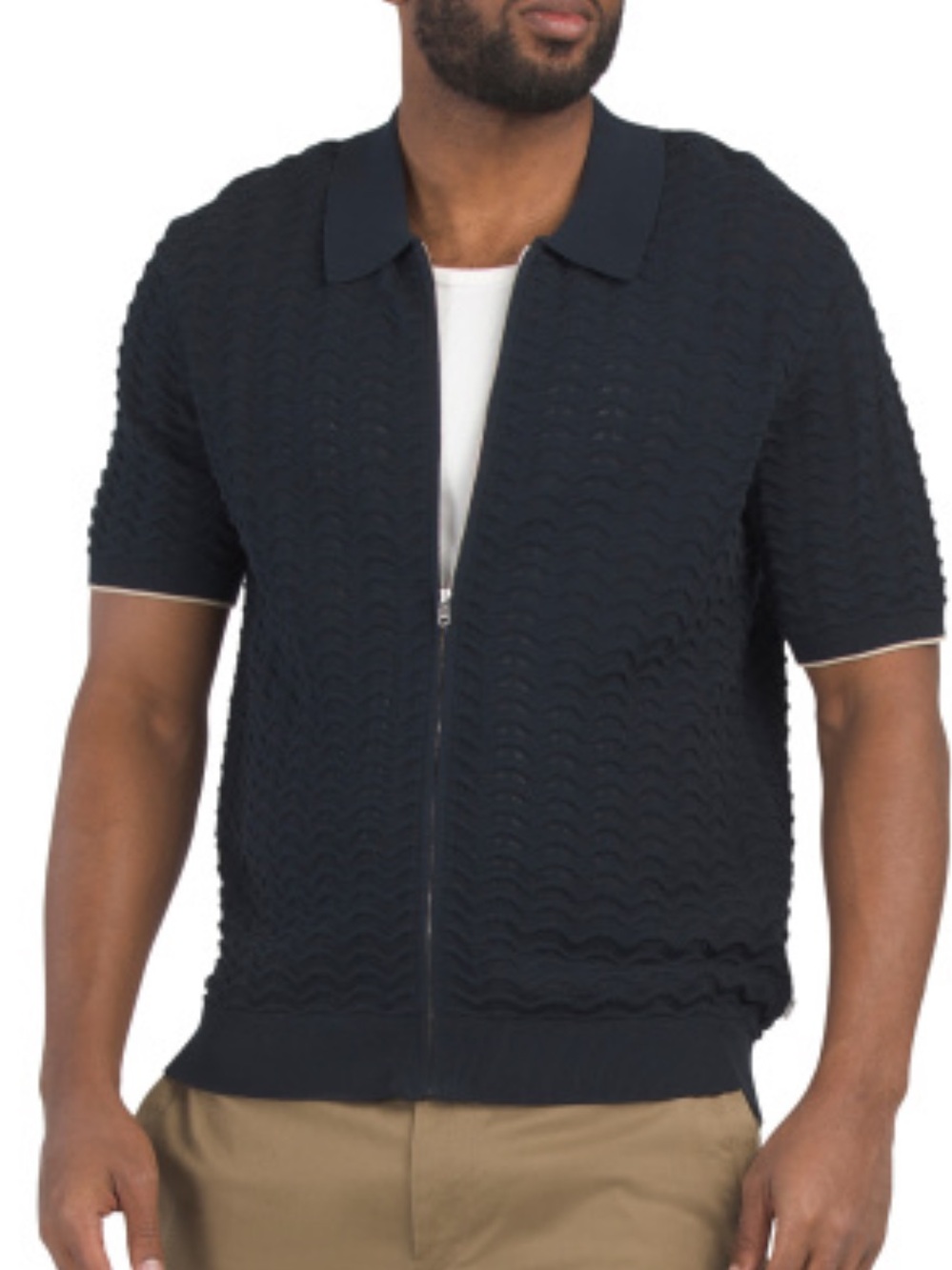 NN07 Men's Navy Short-Sleeve Organic Cotton Zip Sweater